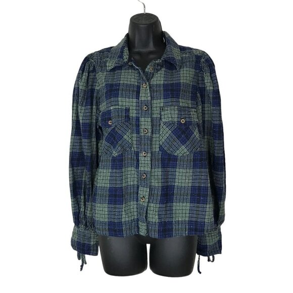 We The Free Blue and Green Plaid Button Down Shirt - Picture 1 of 8